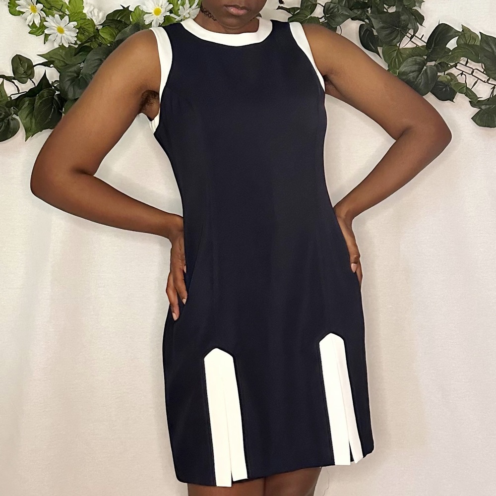 Creations by Joseph Ribkoff Vintage 80s navy blue white skort romper dress